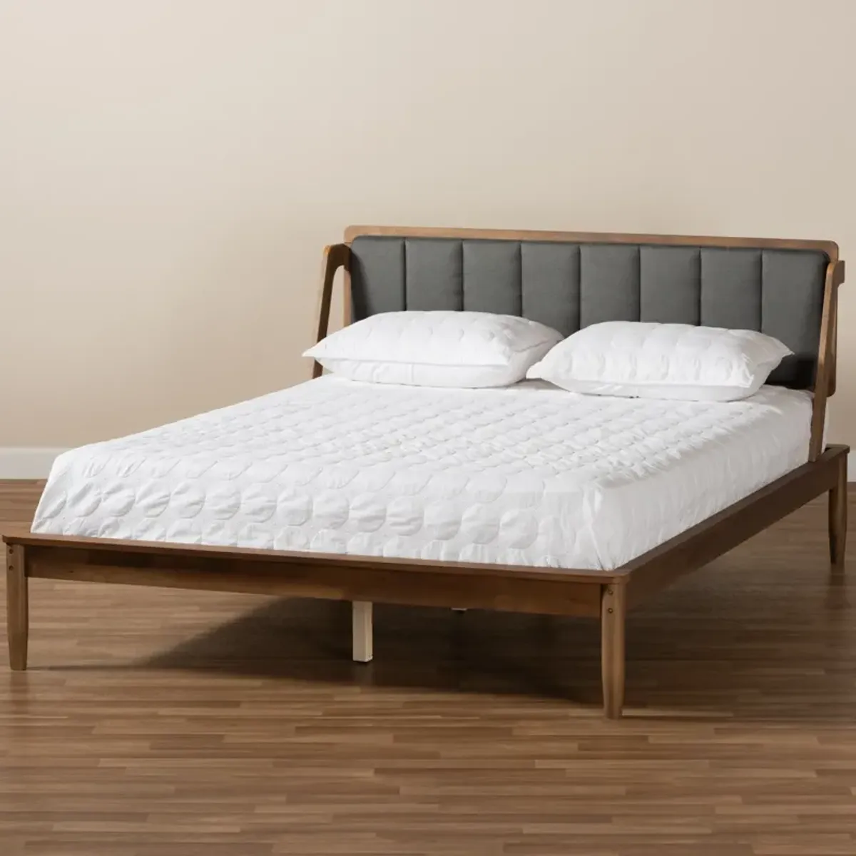 Christabel Full Upholstered Platform Bed - Dark Gray/Walnut