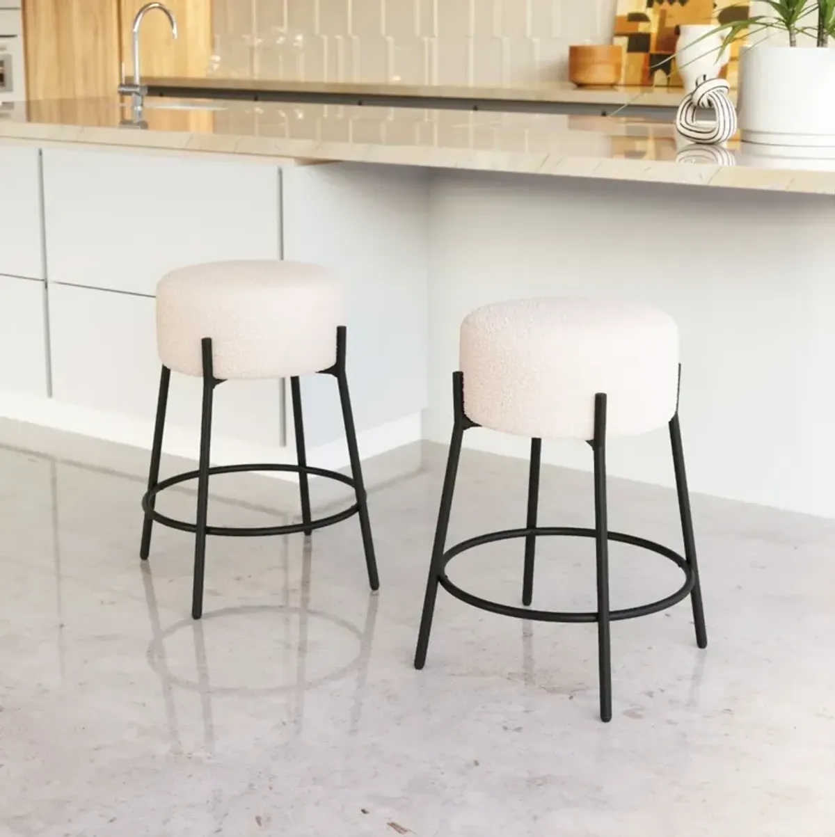 Luanda Set of 2 Counter-Height Stools - Ivory