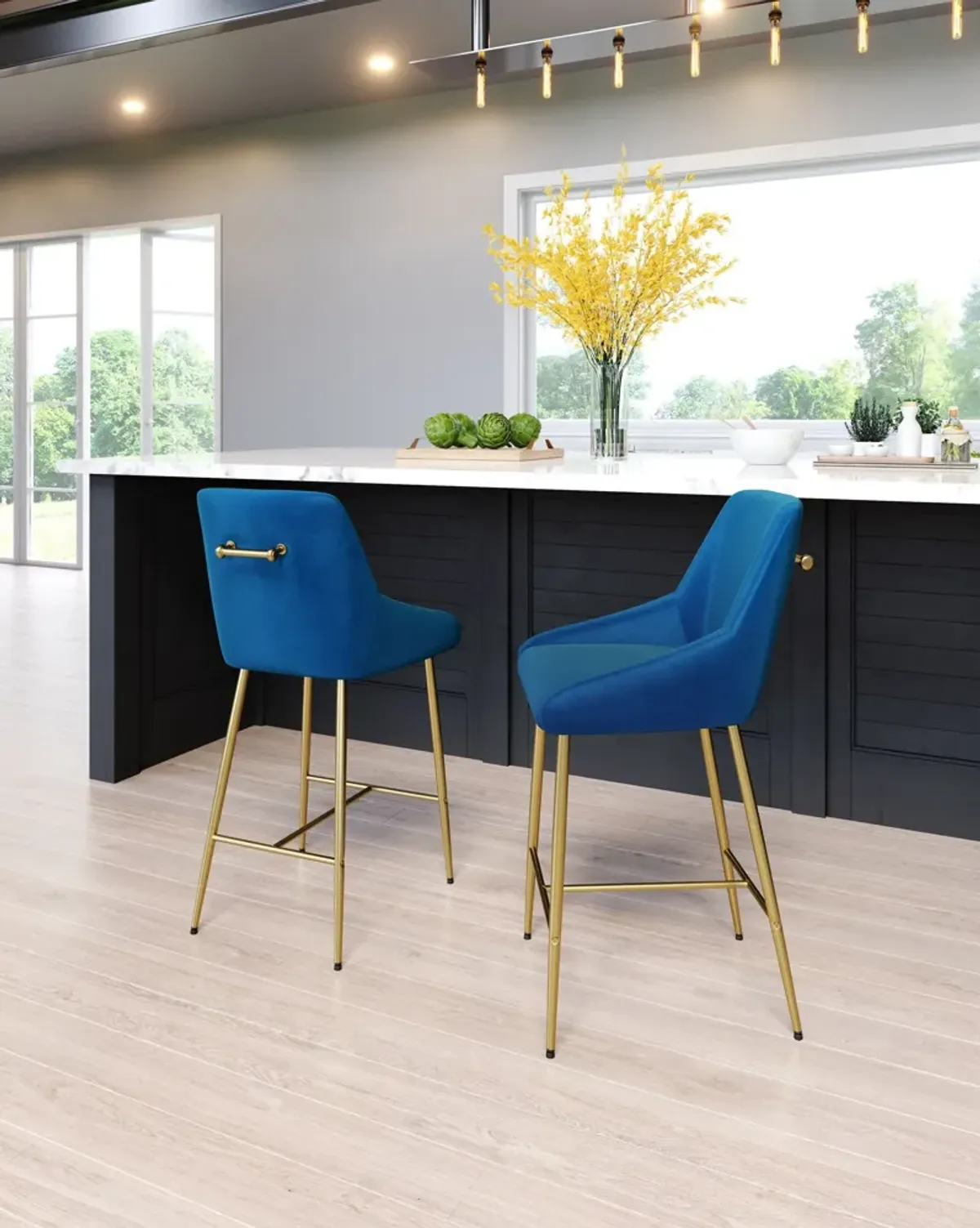 Kairo Counter-Height Stool - Blue/Gold