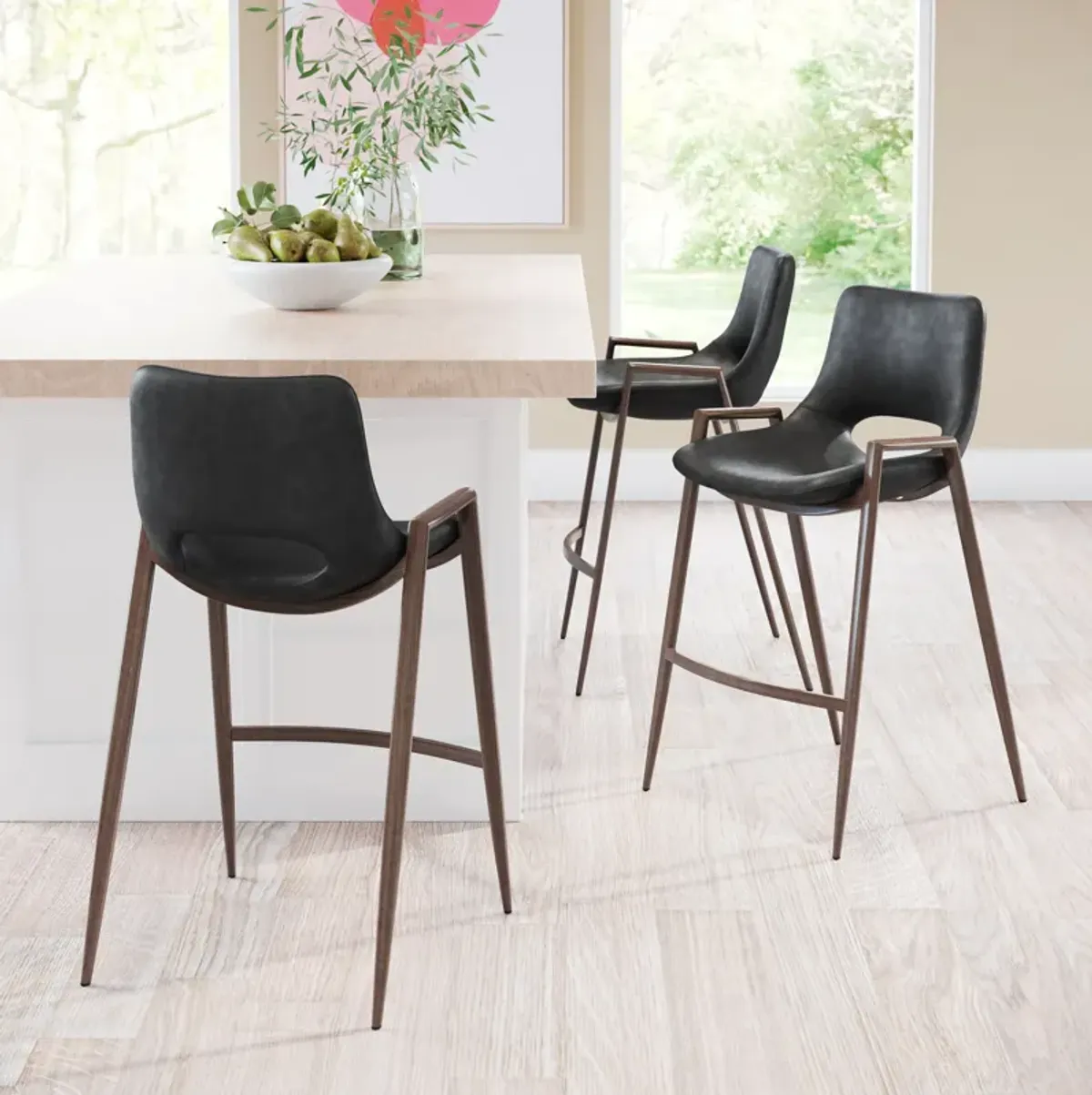 Emerson Set of 2 Counter-Height Stools - Black/Walnut