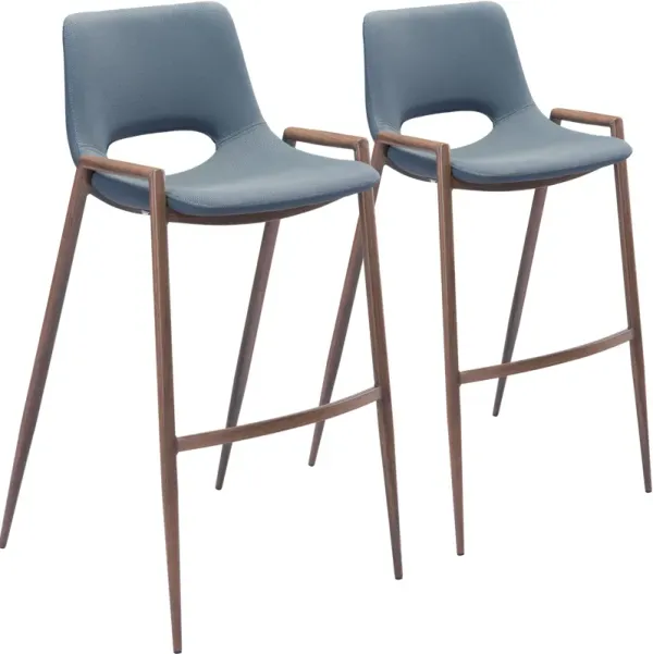 Emerson Set of 2 Bar Stools - Blue/Walnut