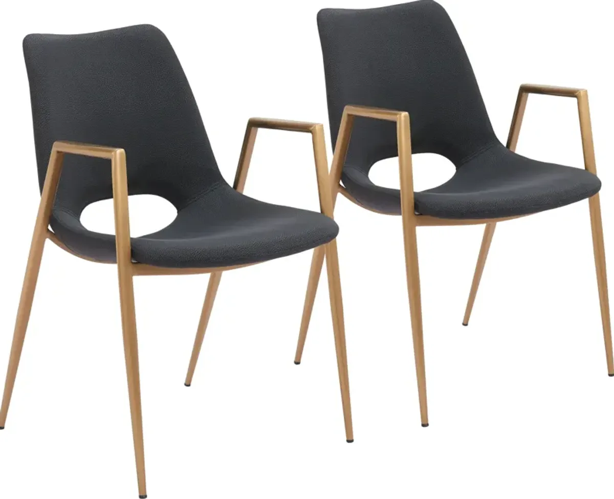 Emerson Set of 2 Dining Chairs - Black/Gold