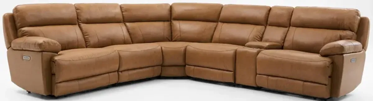 Gatlin 6-Piece Dual-Power Reclining Sectional with Console - Tan