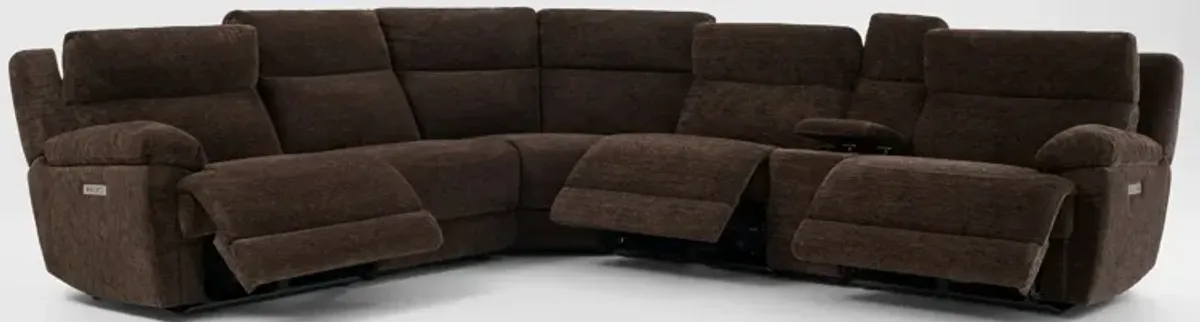 Gatlin 6-Piece Dual-Power Reclining Sectional with Console - Brown