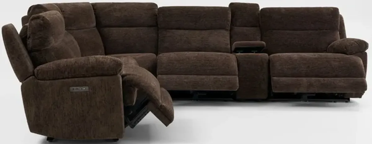 Gatlin 6-Piece Dual-Power Reclining Sectional with Console - Brown