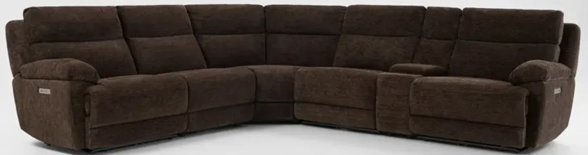 Gatlin 6-Piece Dual-Power Reclining Sectional with Console - Brown