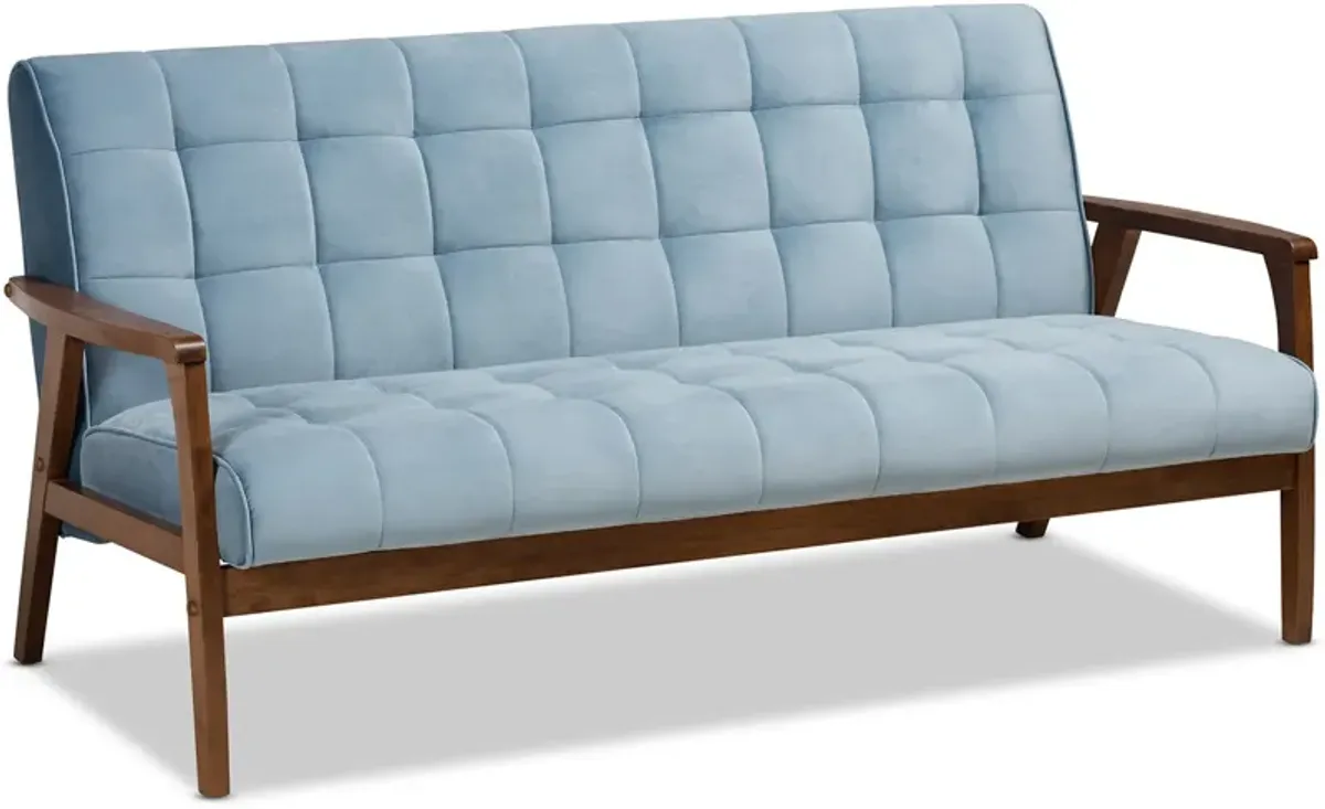 Belinda Sofa - Light Blue/Walnut