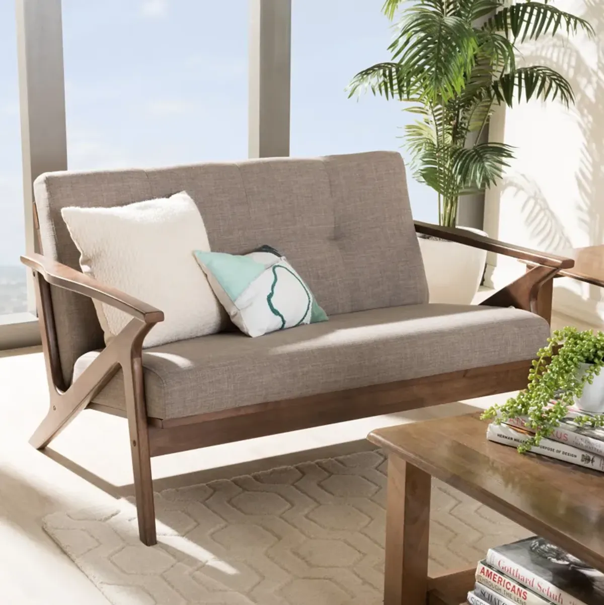 Andrea Loveseat - Light Grey/Walnut Brown