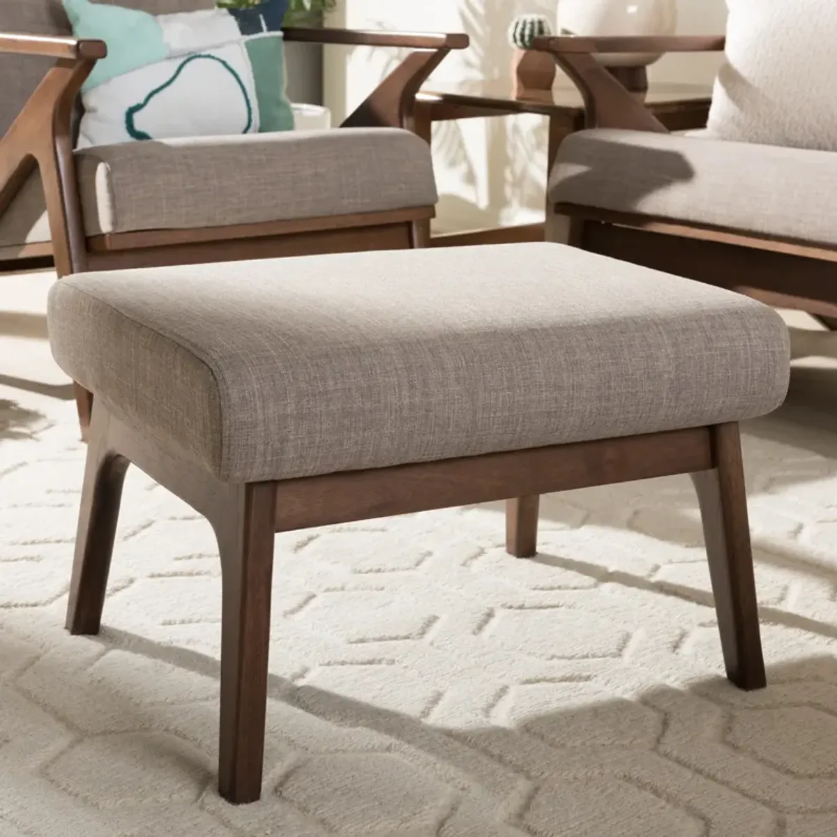 Andrea Ottoman - Light Grey/Walnut Brown