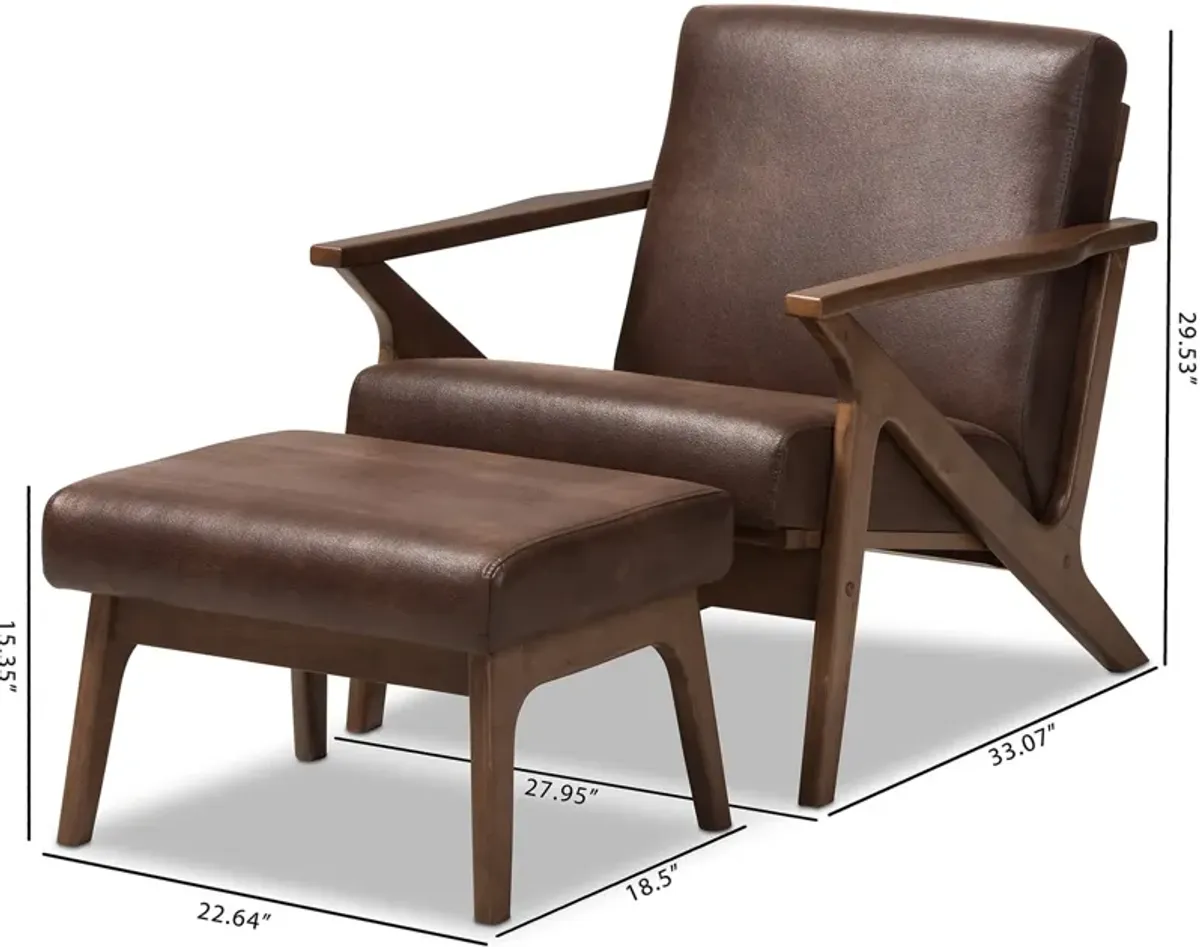 Andrea Accent Chair and Ottoman - Dark Brown/Walnut Brown