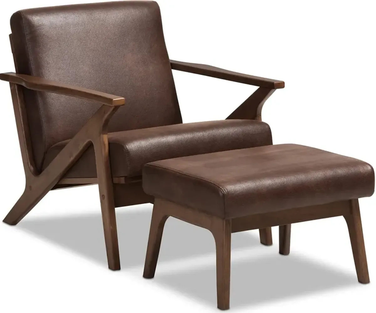 Andrea Accent Chair and Ottoman - Dark Brown/Walnut Brown