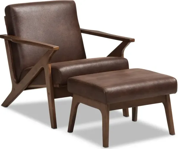 Andrea Accent Chair and Ottoman - Dark Brown/Walnut Brown