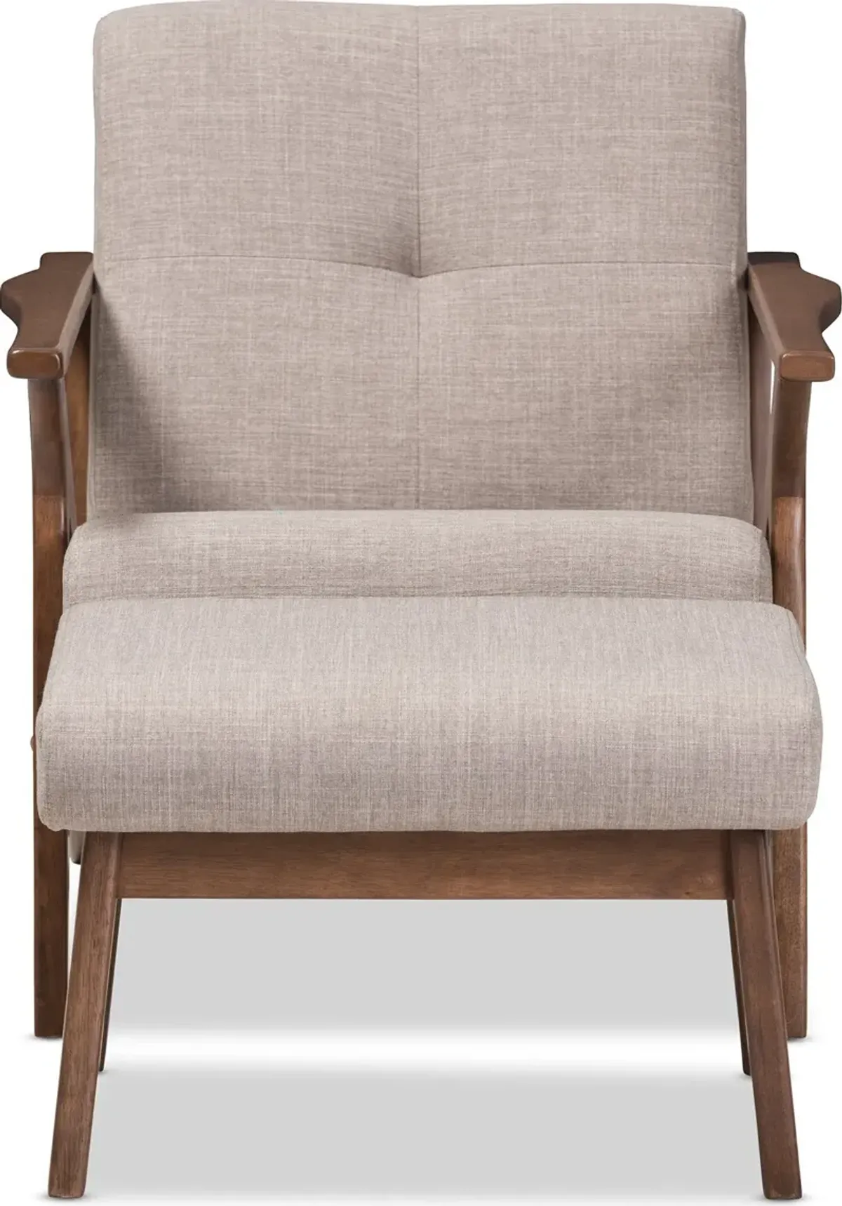 Andrea Accent Chair and Ottoman - Light Gray/Walnut Brown