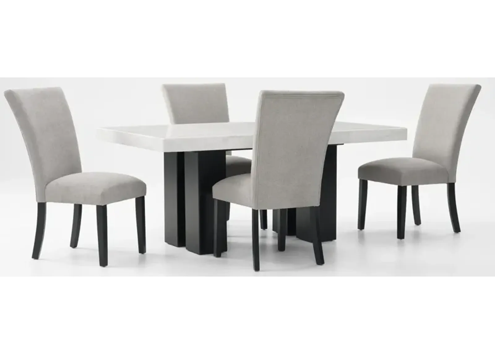 Artemis Marble Dining Table and 4 Upholstered Dining Chairs - White Marble/Black