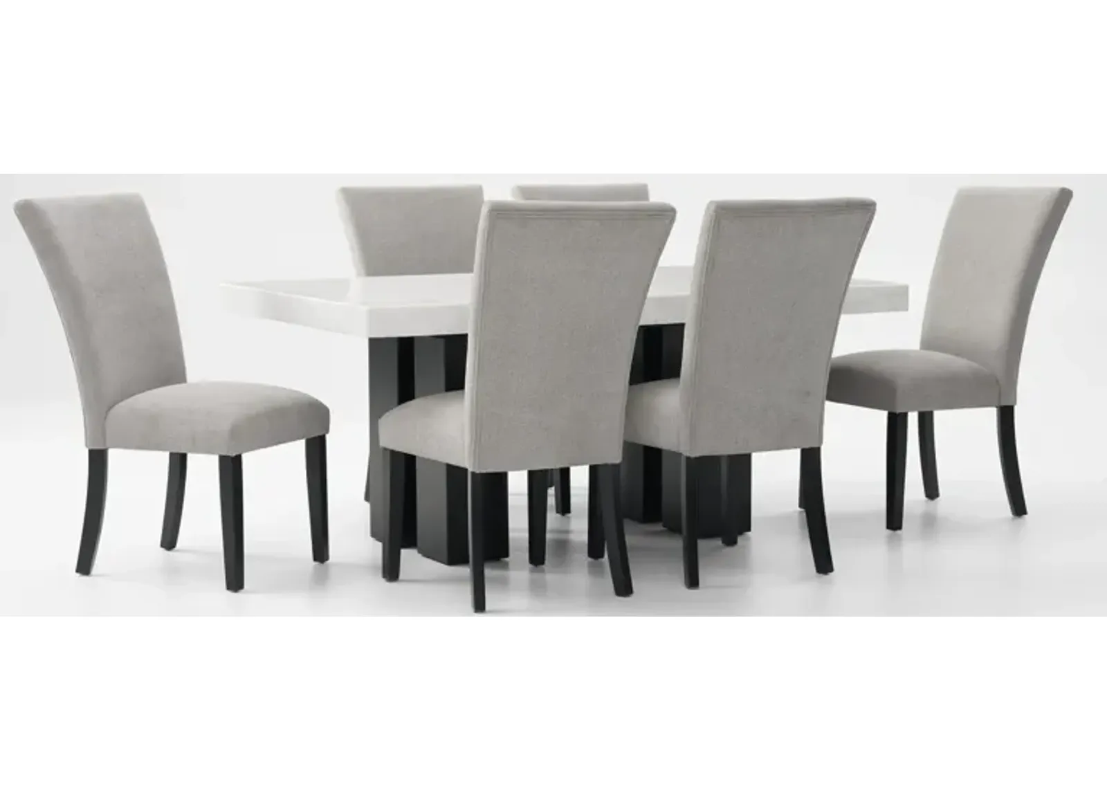 Artemis Marble Dining Table and 6 Upholstered Dining Chairs - White Marble/Black