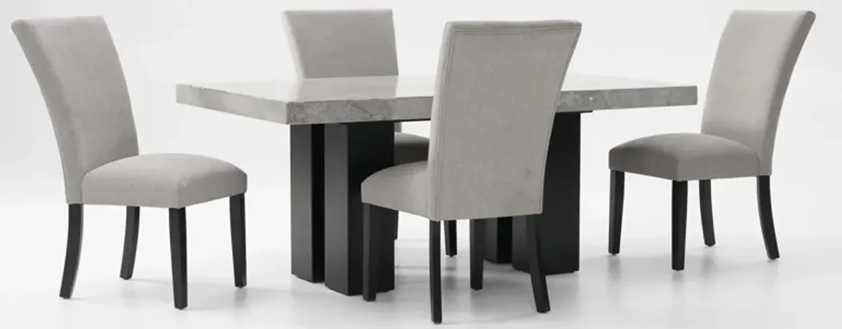 Artemis Marble Dining Table and 4 Upholstered Dining Chairs - Gray Marble/Black