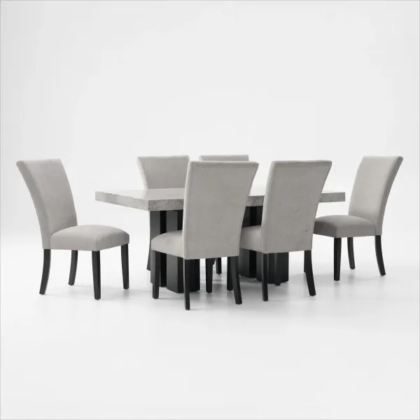 Artemis Marble Dining Table and 6 Upholstered Dining Chairs - Gray Marble/Black
