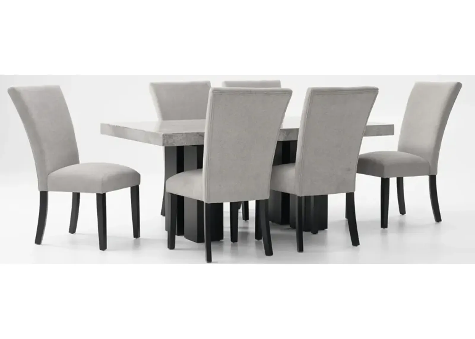 Artemis Marble Dining Table and 6 Upholstered Dining Chairs - Gray Marble/Black