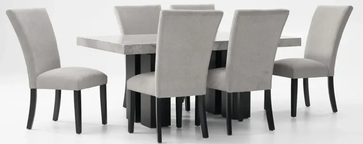 Artemis Marble Dining Table and 6 Upholstered Dining Chairs - Gray Marble/Black