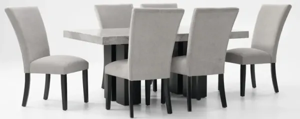 Artemis Marble Dining Table and 6 Upholstered Dining Chairs - Gray Marble/Black