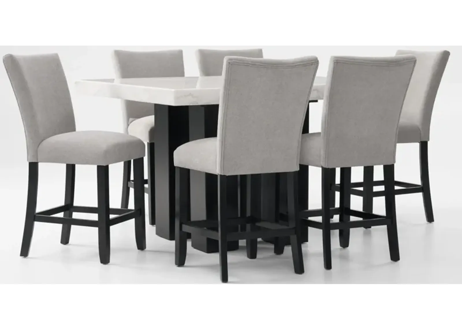 Artemis Marble Counter-Height Dining Table and 6 Upholstered Stools - White Marble/Black