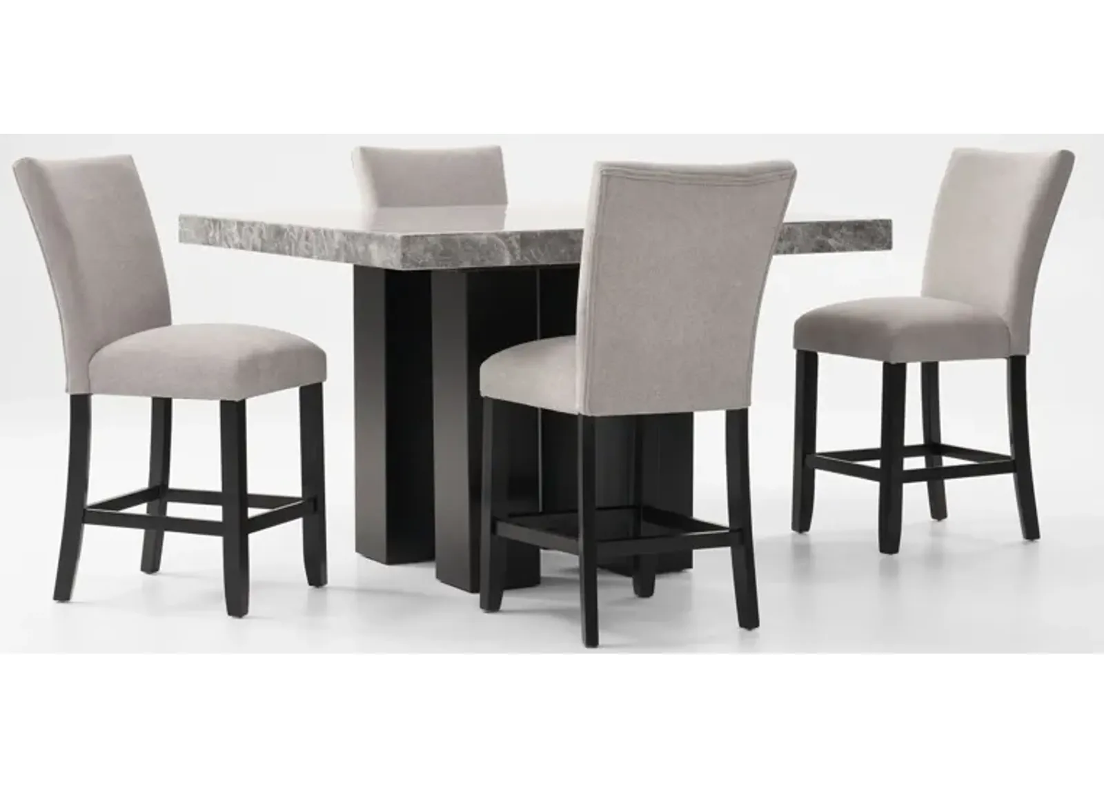 Artemis Marble Counter-Height Dining Table and 4 Upholstered Stools - Gray Marble/Black