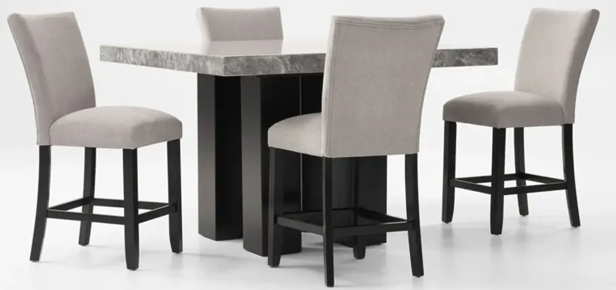 Artemis Marble Counter-Height Dining Table and 4 Upholstered Stools - Gray Marble/Black