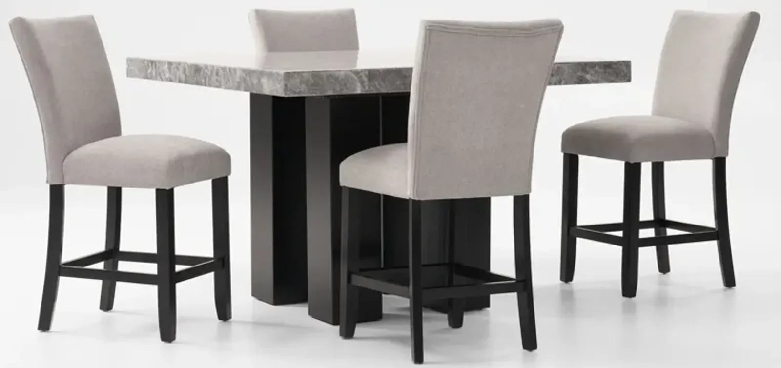 Artemis Marble Counter-Height Dining Table and 4 Upholstered Stools - Gray Marble/Black