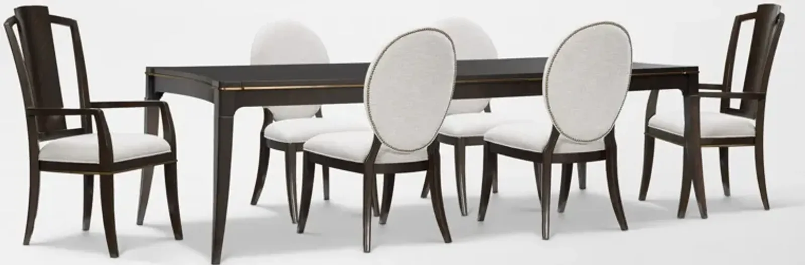 Manhattan Rectangular Dining Table with 4 Oval-Back Side Chairs and 2 Splat-Back Armchairs