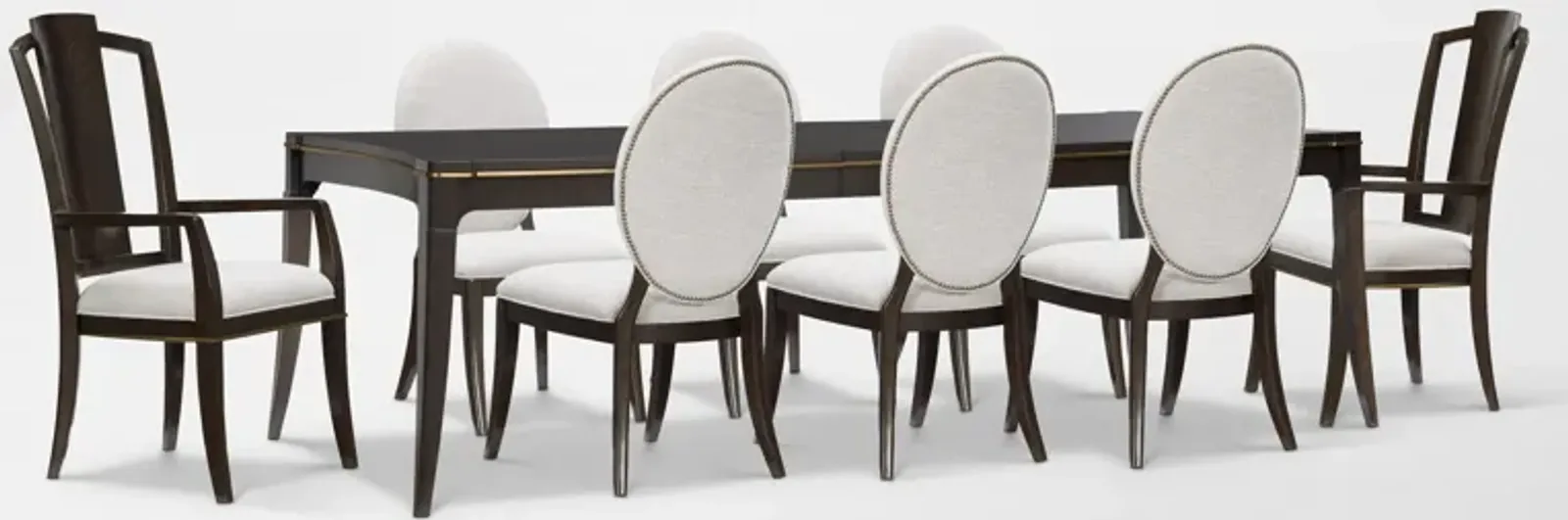 Manhattan Rectangular Dining Table with 6 Oval-Back Side Chairs and 2 Splat-Back Armchairs