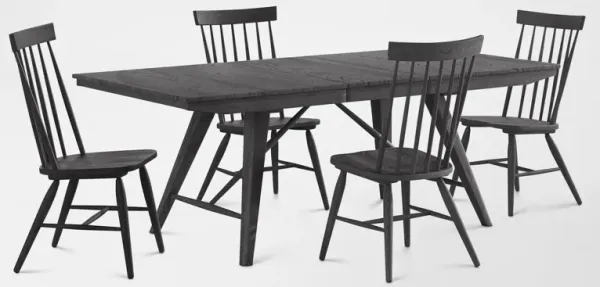Hayward Solid Wood Large Extendable Dining Table & 4 Windsor-Back Chairs - Black