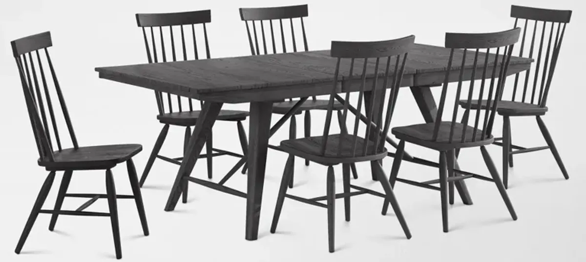 Hayward Large Extendable Dining Table & 6 Windsor-Back Chairs - Black