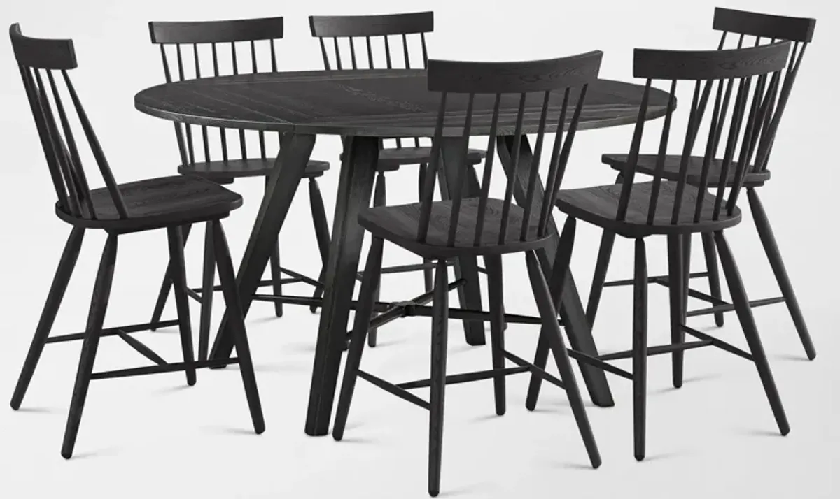 Hayward Solid Wood Convertible Counter-Height Dining Table & 6 Windsor-Back Stools - Black