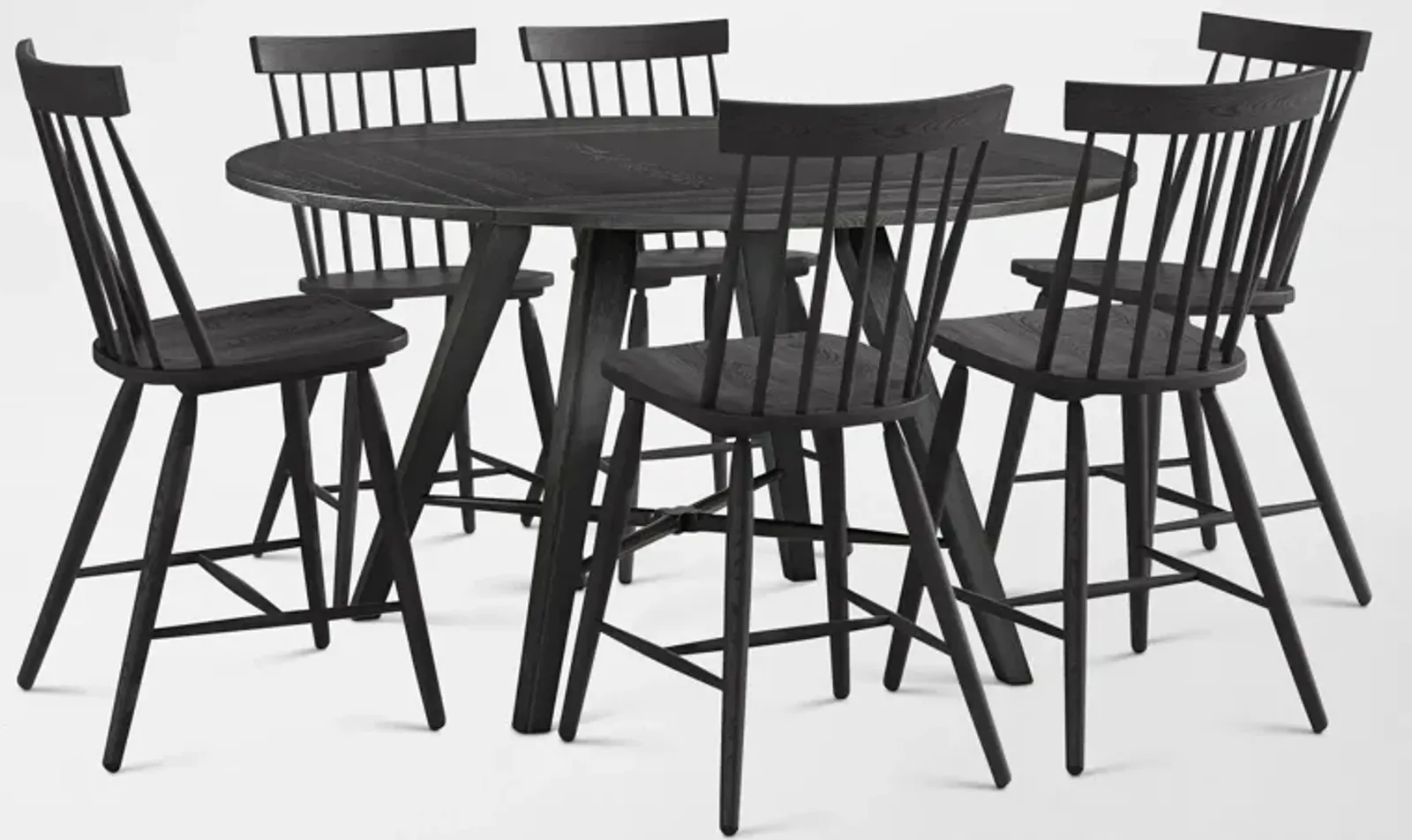 Hayward Convertible Counter-Height Dining Table & 6 Windsor-Back Stools - Black