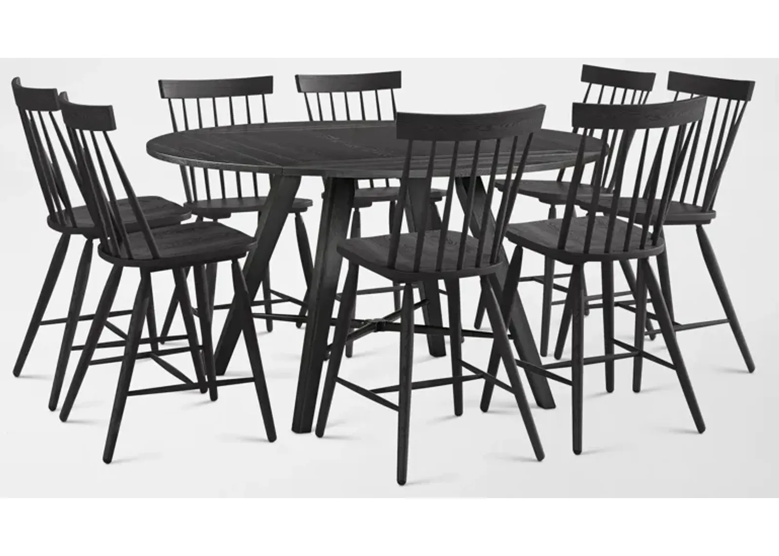 Hayward Convertible Counter-Height Dining Table & 8 Windsor-Back Stools - Black