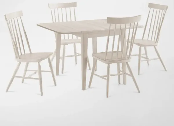Hayward Solid Wood Small Extendable Dining Table & 4 Windsor-Back Chairs - White