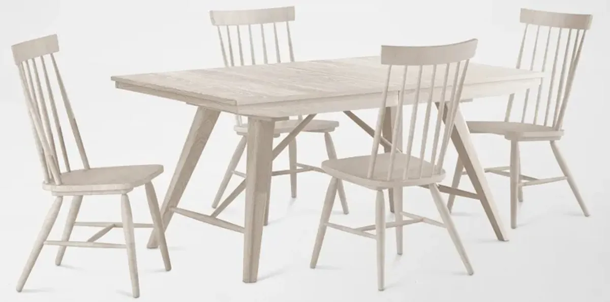 Hayward Solid Wood Large Extendable Dining Table & 4 Windsor-Back Chairs - White