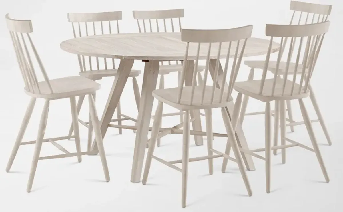 Hayward Solid Wood Convertible Counter-Height Dining Table & 6 Windsor-Back Stools - White