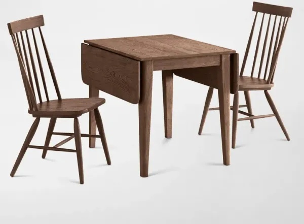 Hayward Solid Wood Small Extendable Dining Table & 2 Windsor-Back Chairs - Brown