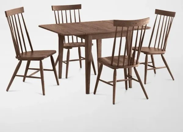 Hayward Solid Wood Small Extendable Dining Table & 4 Windsor-Back Chairs - Brown