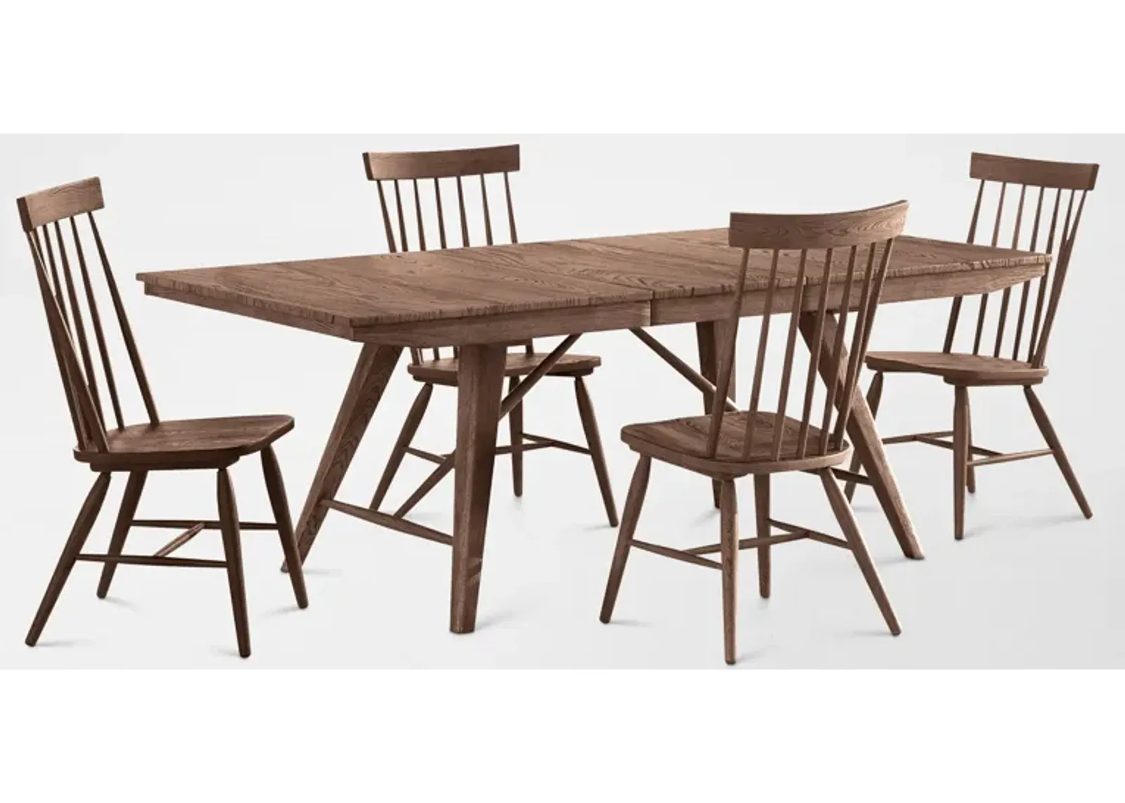 Hayward Large Extendable Dining Table & 4 Windsor-Back Chairs - Brown