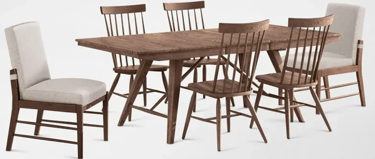 Hayward Large Extendable Dining Table with 4 Windsor-Back Chairs & 2 Upholstered Chairs - Brown