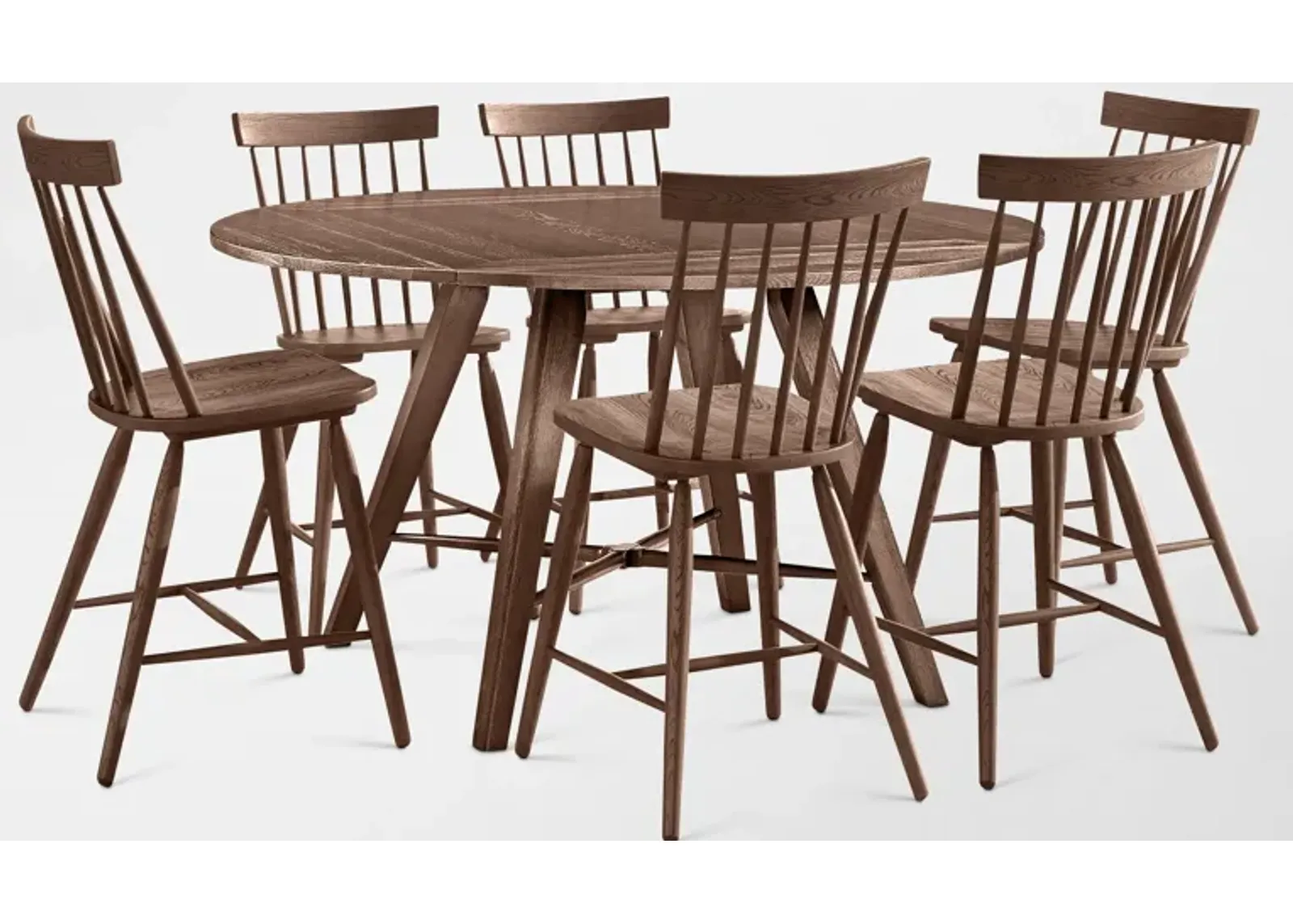 Hayward Convertible Counter-Height Dining Table & 6 Windsor-Back Stools - Brown