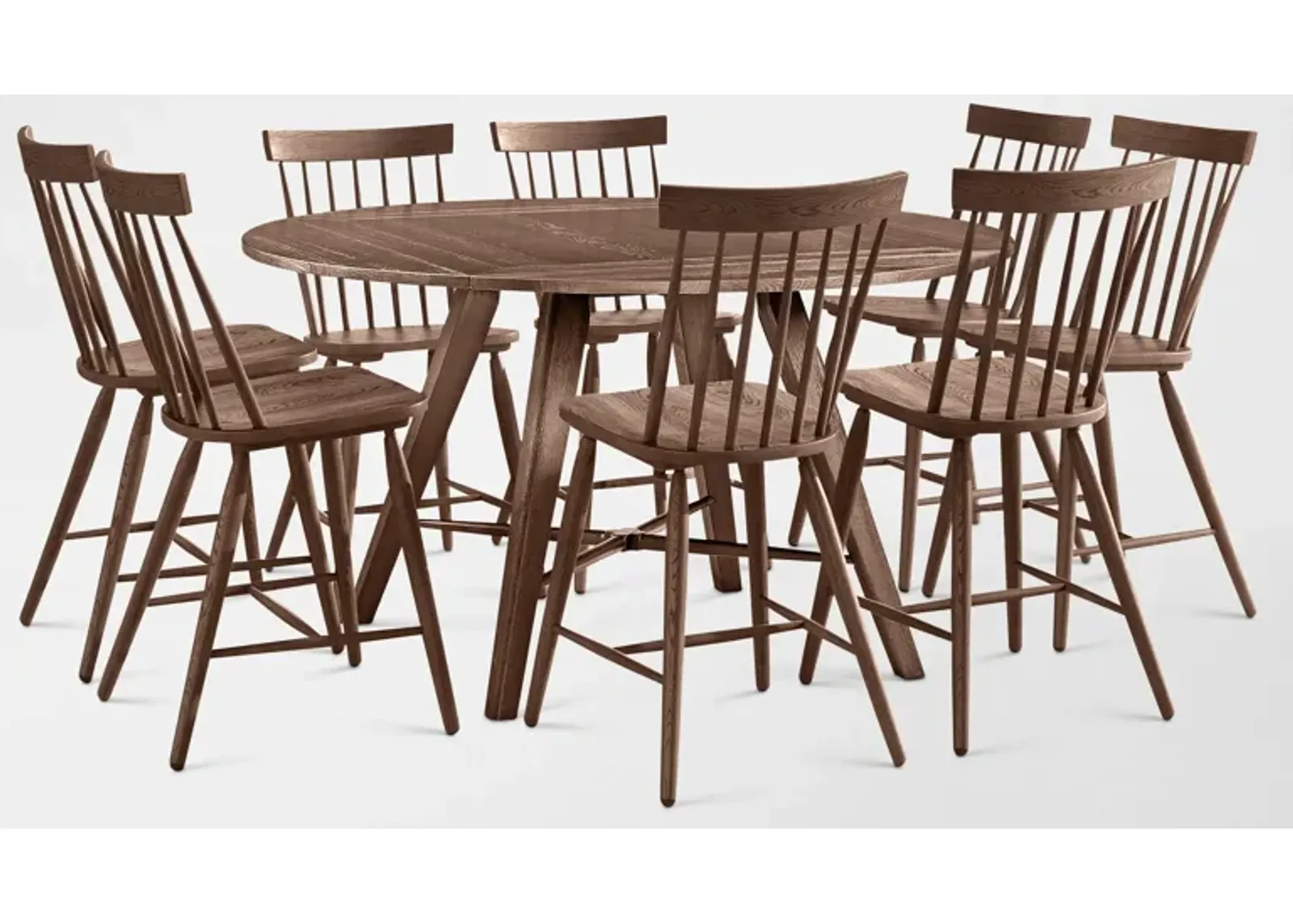 Hayward Convertible Counter-Height Dining Table & 8 Windsor-Back Stools - Brown