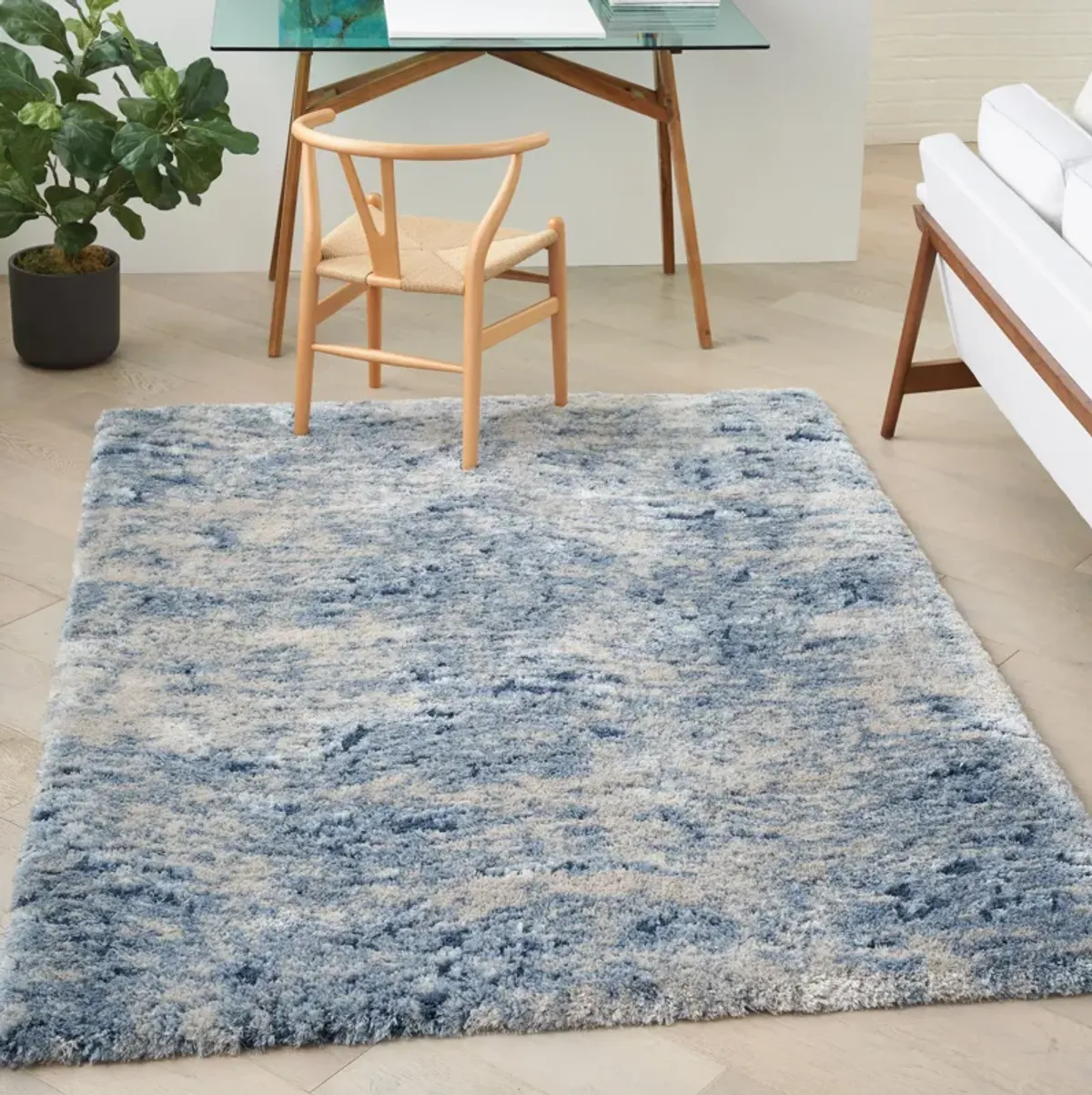 Lana Shag 4' x 6' Area Rug - Blue/Ivory