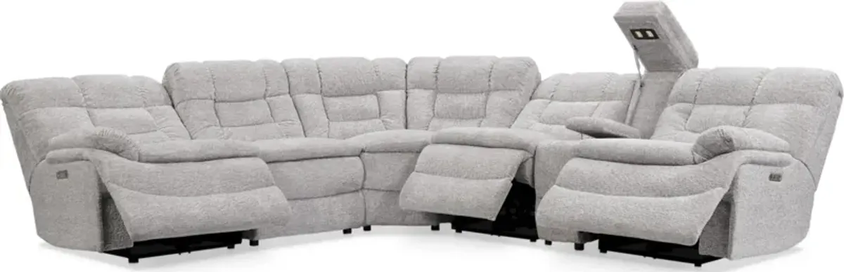 Big Softie 6-Piece Dual-Power Reclining Sectional with 3 Reclining Seats - Light Gray