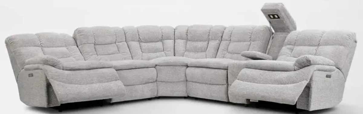 Big Softie 6-Piece Dual-Power Reclining Sectional with 3 Reclining Seats - Light Gray