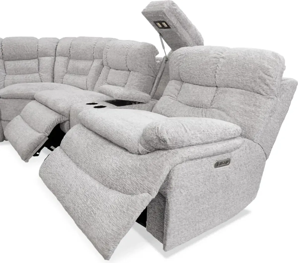 Big Softie 6-Piece Dual-Power Reclining Sectional with 3 Reclining Seats - Light Gray