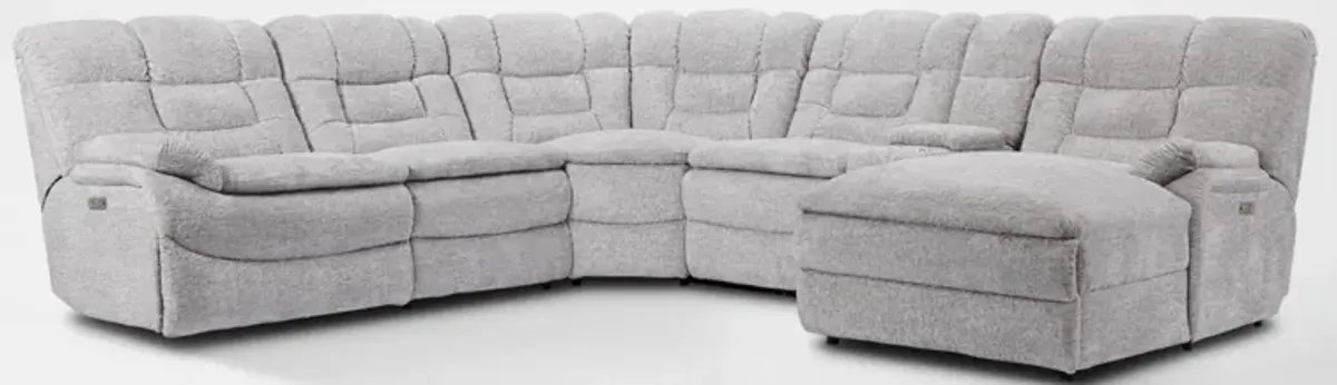 Big Softie 6-Piece Dual-Power Reclining Sectional with 3 Reclining Seats - Light Gray