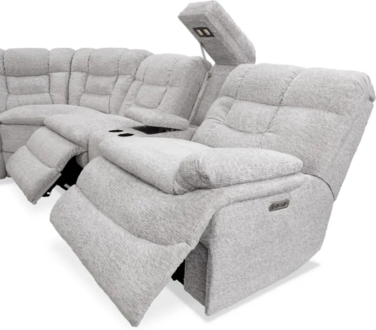 Big Softie 6-Piece Dual-Power Reclining Sectional with 3 Reclining Seats - Light Gray